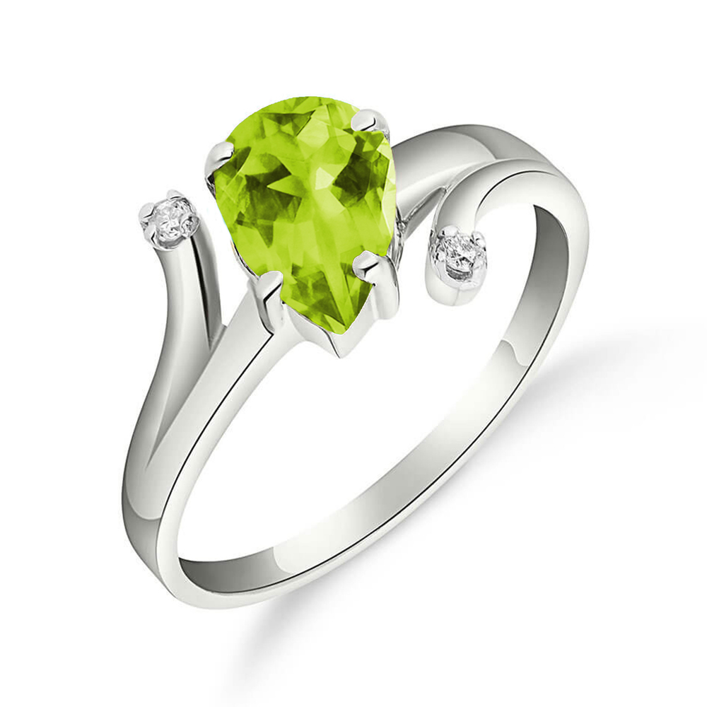 14K. SOLID GOLD RING WITH NATURAL DIAMONDS & PERIDOT (White Gold)